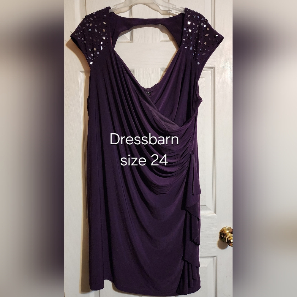 Dressbarn Purple Embellished Draped Midi Dress